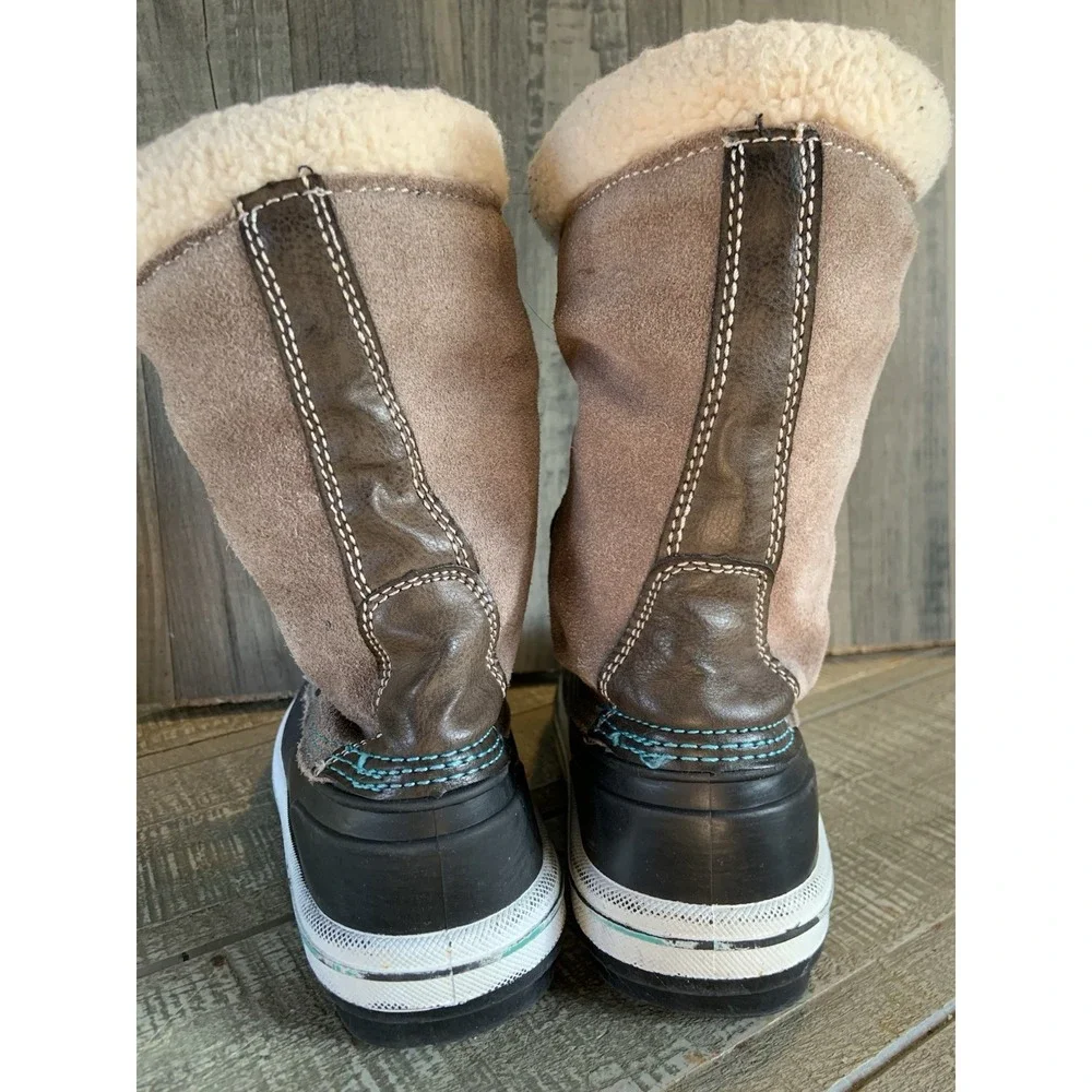 Thermolite Kids Insulated Waterproof Winter Boots Size 1‎ Brown Black Rubber Toe